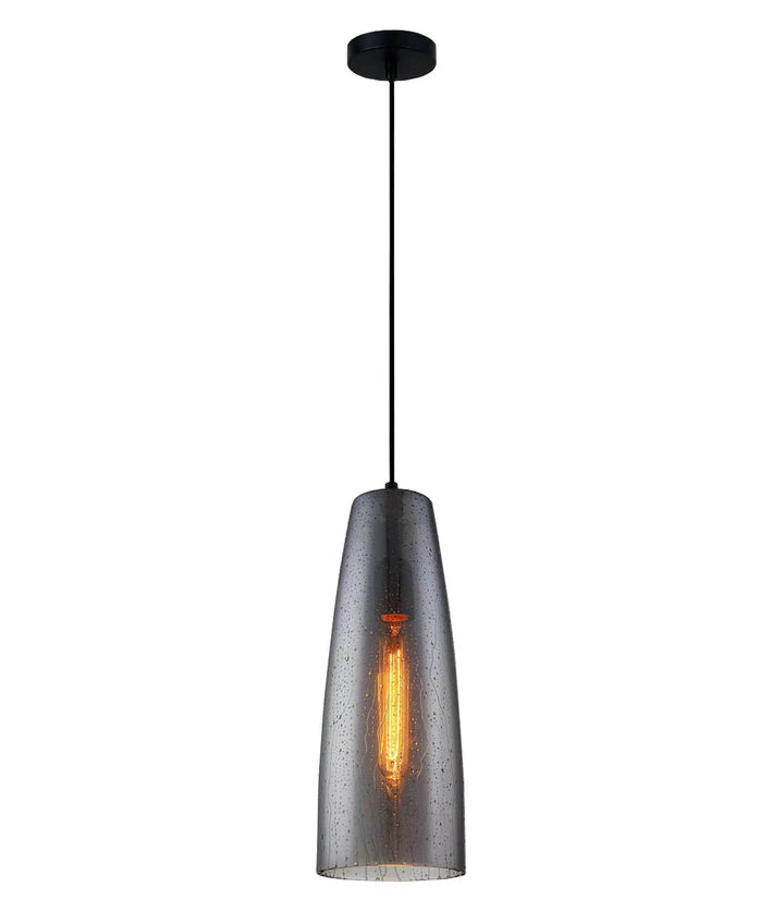 CHUVA: Smokey Black Mirror Finish Glass with Rain Drop Effect Long Cone Pendant Light