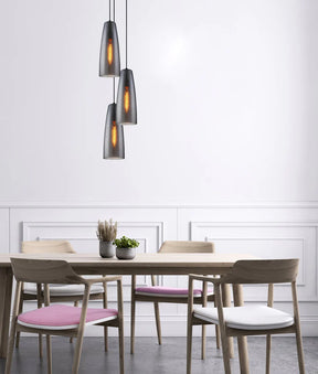 CHUVA: Smokey Black Mirror Finish Glass with Rain Drop Effect Long Cone Pendant Light