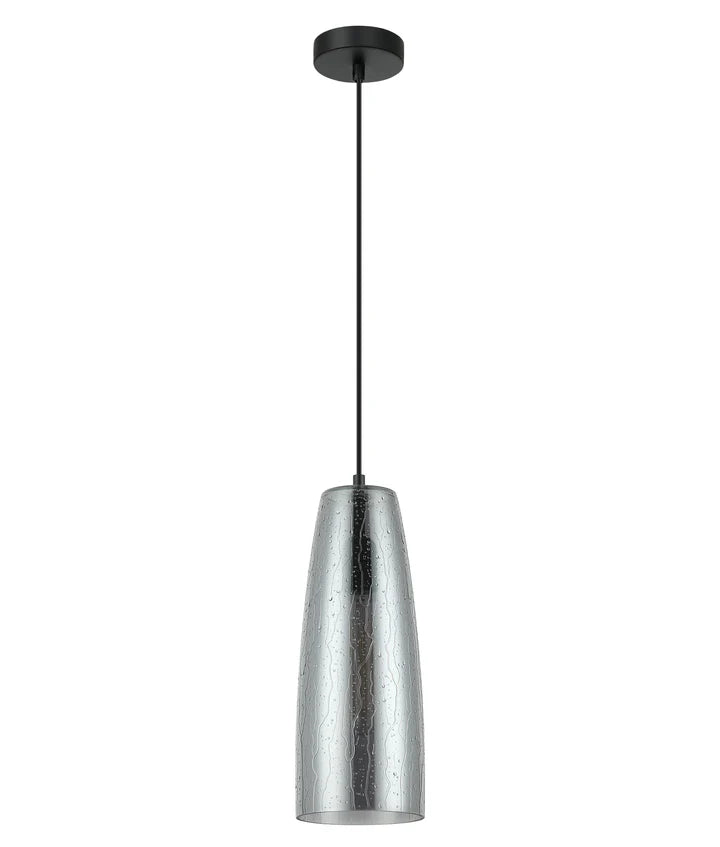 CHUVA: Smokey Black Mirror Finish Glass with Rain Drop Effect Long Cone Pendant Light