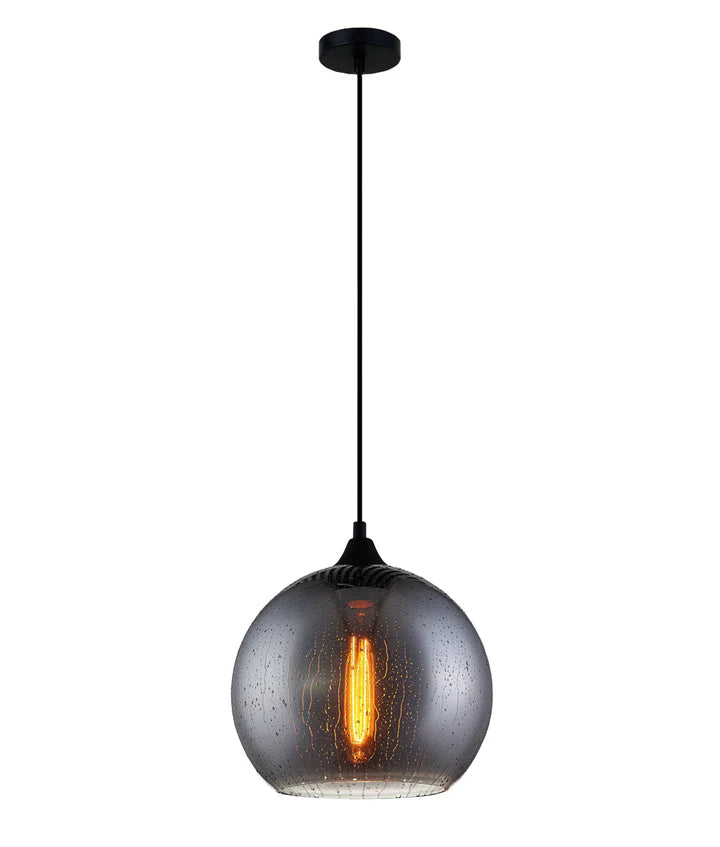 CHUVA: Smokey Black Mirror Finish Glass with Rain Drop Effect Wine Glass Shape Pendant Light