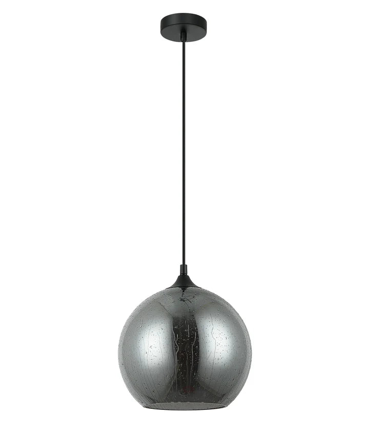 CHUVA: Smokey Black Mirror Finish Glass with Rain Drop Effect Wine Glass Shape Pendant Light