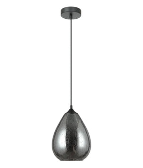 CHUVA: Smokey Black Mirror Finish Glass with Rain Drop Effect Oval Pendant Light