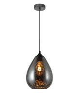 CHUVA: Smokey Black Mirror Finish Glass with Rain Drop Effect Oval Pendant Light