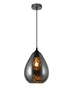 CHUVA: Smokey Black Mirror Finish Glass with Rain Drop Effect Oval Pendant Light