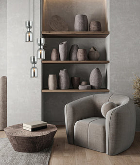 CLESSIDRA: Interior Mirror Finish Smokey Black / Opal Glass Ellipse Multiple Round Base Pendant Lights