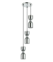 CLESSIDRA: Interior Mirror Finish Smokey Black / Opal Glass Ellipse Multiple Round Base Pendant Lights