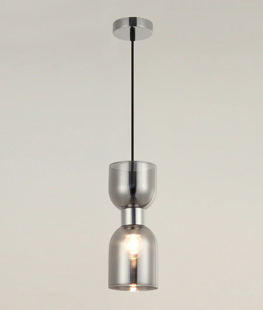CLESSIDRA: Interior Mirror Finish Smokey Black / Opal Glass Ellipse Pendant Lights