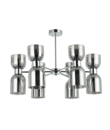 CLESSIDRA: Interior Mirror Finish Smokey Black / Opal Glass Ellipse x12 Round Base Pendant Lights