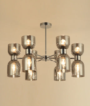 CLESSIDRA: Interior Mirror Finish Smokey Black / Opal Glass Ellipse x12 Round Base Pendant Lights
