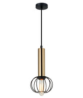 CORAZON: Interior Antique Brass and Matte Black Round Cage Pendant Light