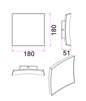 CRISTAL LED Tri-CCT Exterior Curved Square Wall Lights IP65