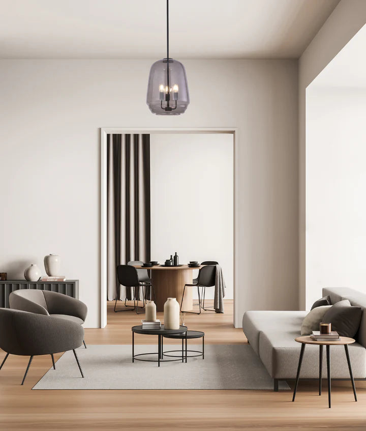 CUAD: Interior Smokey Black Round Pyramid Glass Shade Pendant Light