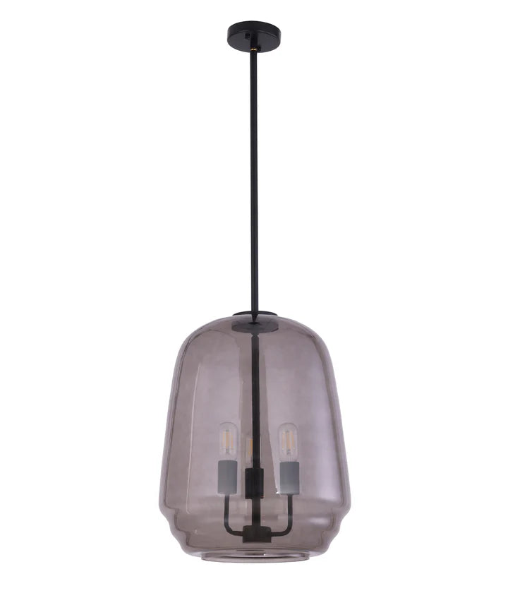 CUAD: Interior Smokey Black Round Pyramid Glass Shade Pendant Light