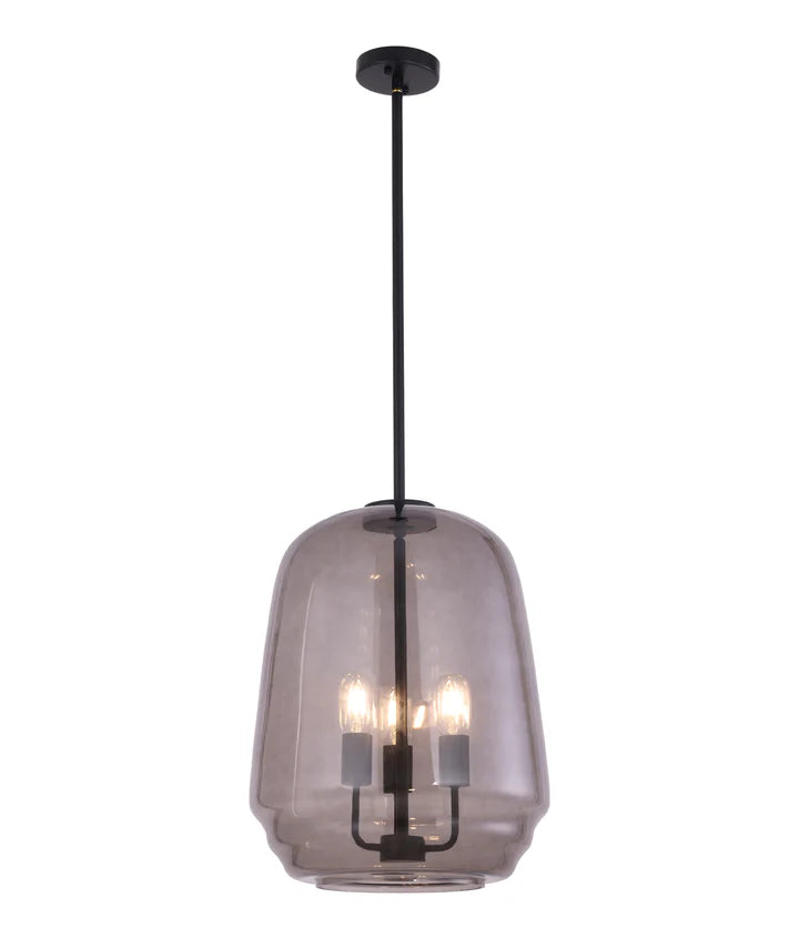 CUAD: Interior Smokey Black Round Pyramid Glass Shade Pendant Light