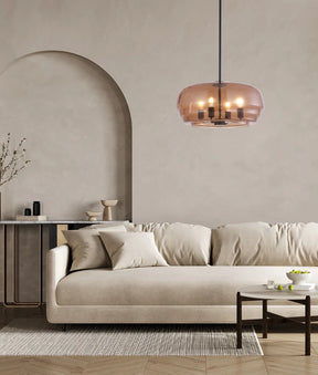 CUAD: Interior Amber Flat Top Dome Glass Shade Pendant Light