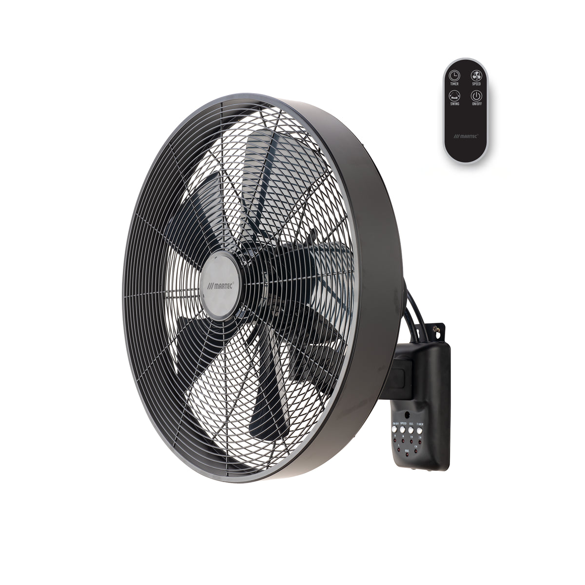 Como 400mm 16" 3 Speed Remote 55W AC Wall Fan With Timer Black