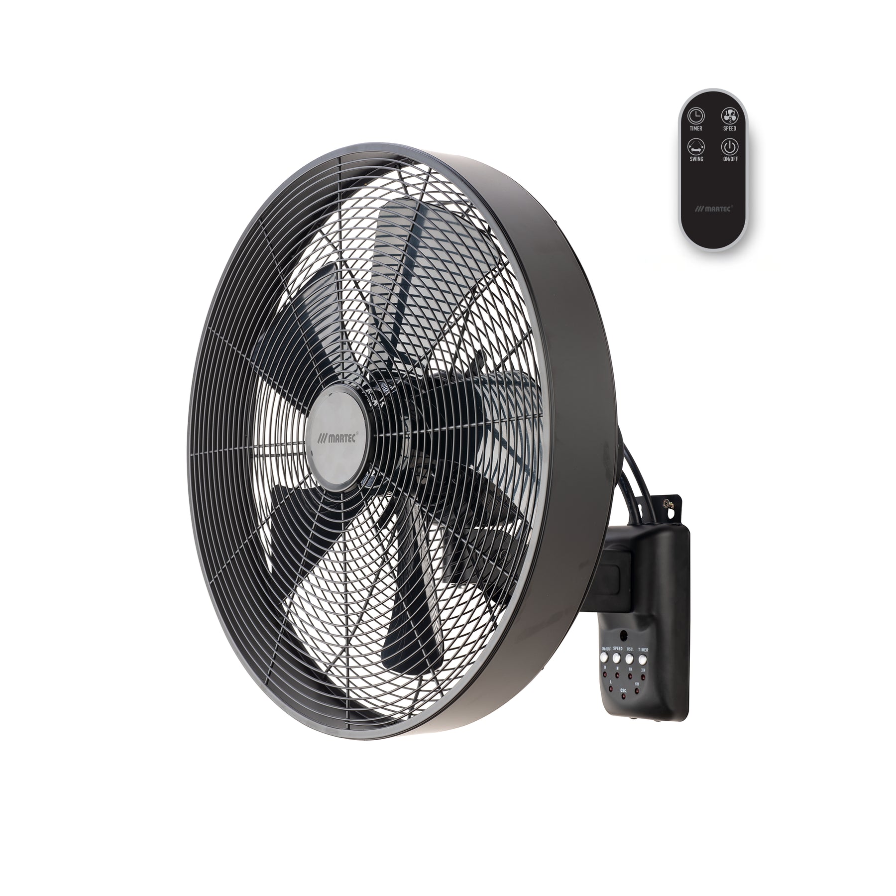 Como 400mm 16" 3 Speed Remote 55W AC Wall Fan With Timer Black