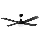 Lifestyle 1320mm 4 Blade Ceiling Fan with Light 2 x E27 Matt Black