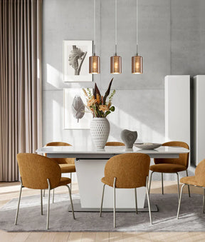 ESPEJO2: Interior Iron & Rose Gold Oblong Glass with Line Effect Pendant Lights