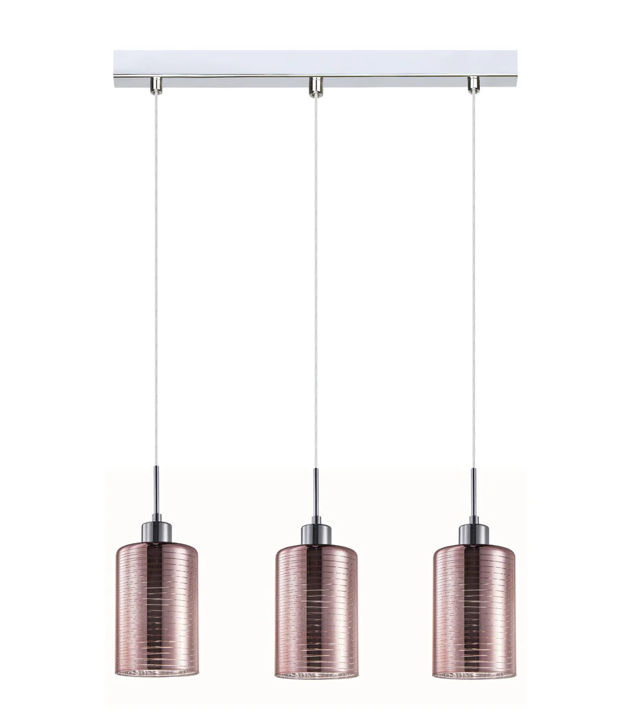 ESPEJO2: Interior Iron & Rose Gold Oblong Glass with Line Effect Pendant Lights