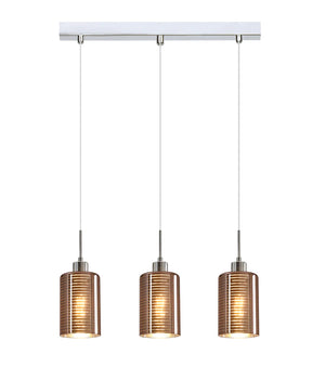 ESPEJO2: Interior Iron & Rose Gold Oblong Glass with Line Effect Pendant Lights