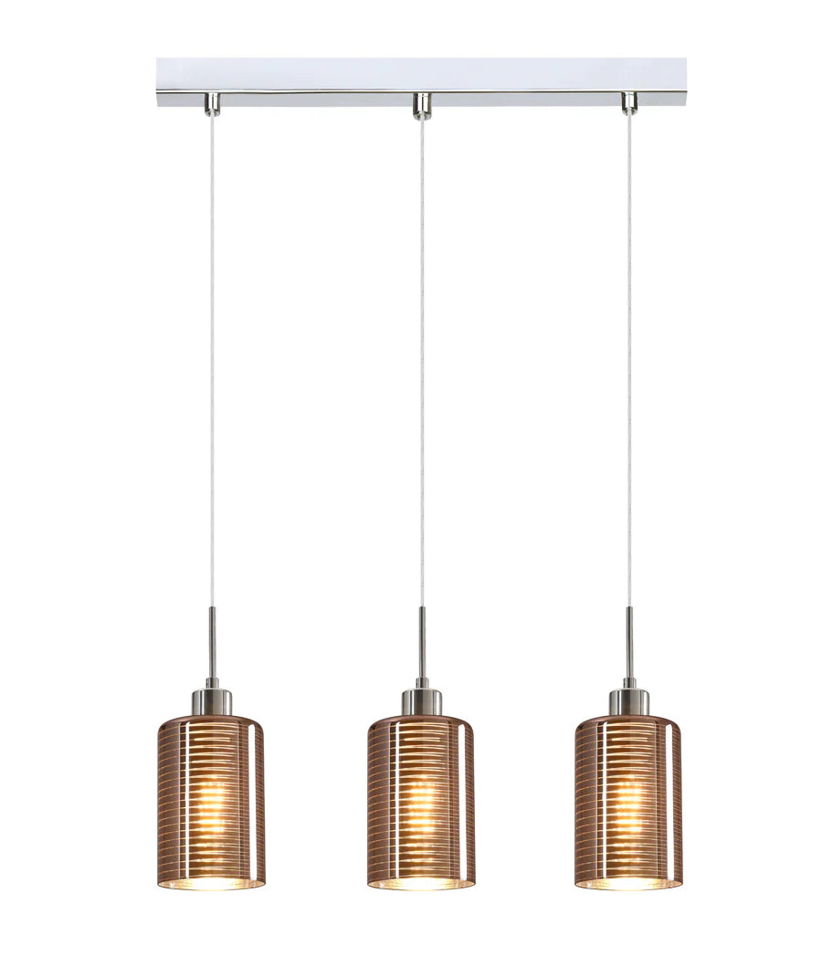 ESPEJO2: Interior Iron & Rose Gold Oblong Glass with Line Effect Pendant Lights