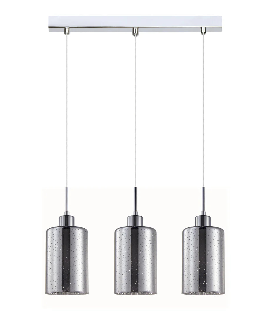 ESPEJO3: Interior Iron & Chrome Oblong Glass with Dotted Effect Pendant Lights