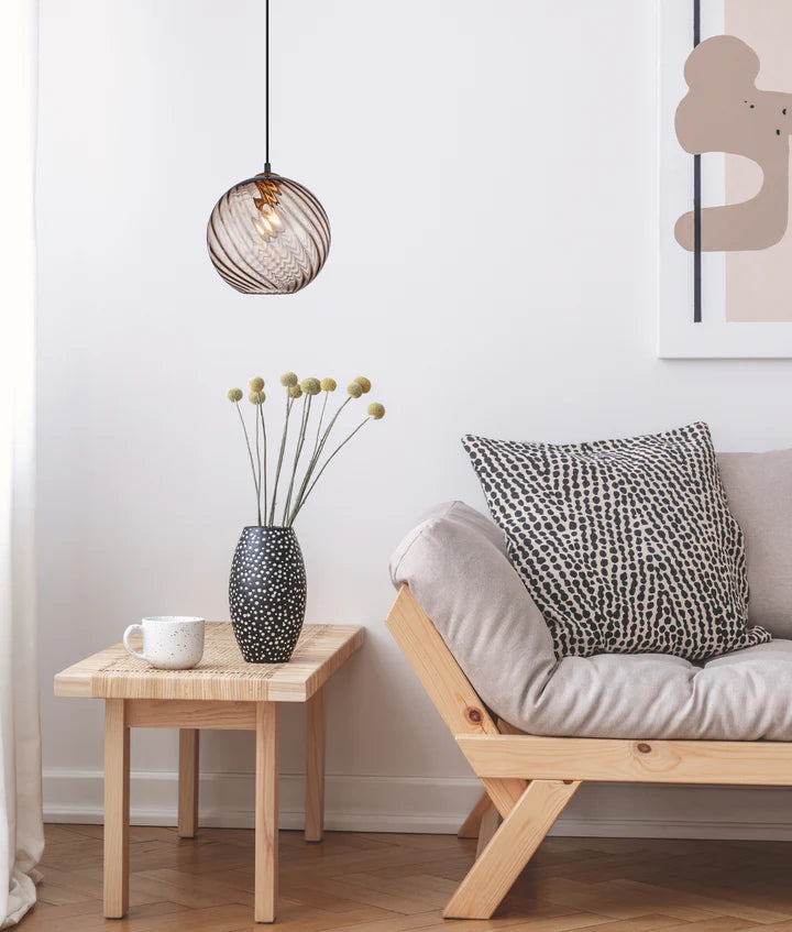 ESPIRAL: Interior Wine Glass Shade Wavy Finish Round Pendant Lights