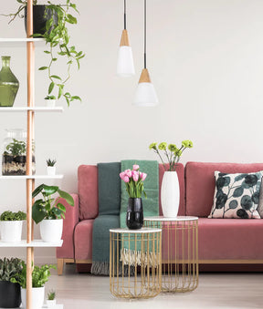 FINN: Scandinavian Blonde Wood & Opal Glass Long Cone Pendant Light