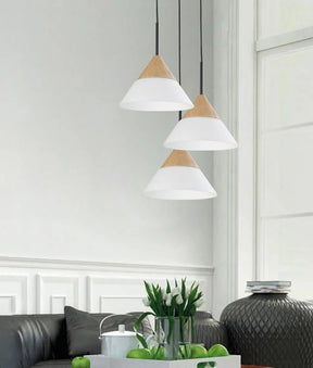 FINN: Scandinavian Blonde Wood & Opal Glass Wide Cone Pendant Light