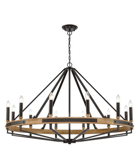 FUNALE: Interior Candelabra Natural Wood / Oak Wood 12-Light Pendant Lights
