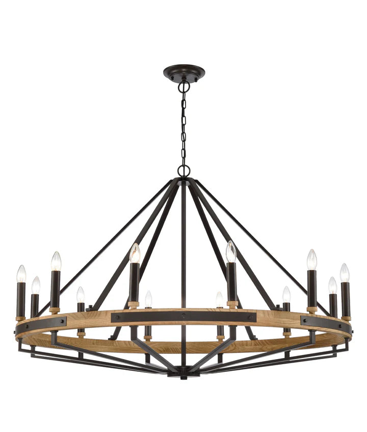 FUNALE: Interior Candelabra Natural Wood / Oak Wood 12-Light Pendant Lights