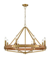 FUNALE: Interior Candelabra Natural Wood / Oak Wood 8-Light Pendant Lights