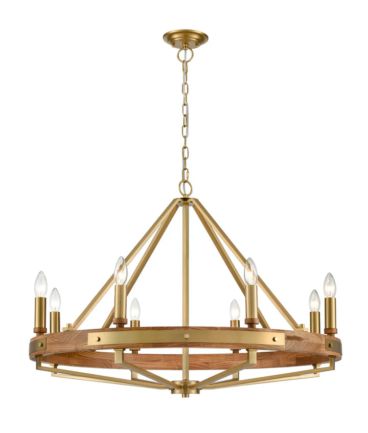 FUNALE: Interior Candelabra Natural Wood / Oak Wood 8-Light Pendant Lights