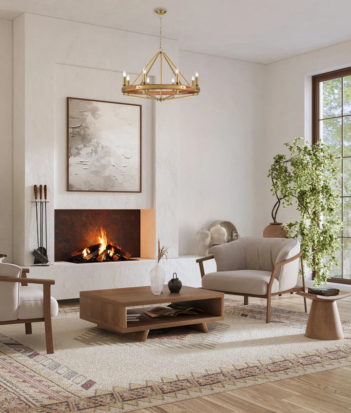 FUNALE: Interior Candelabra Natural Wood / Oak Wood 8-Light Pendant Lights