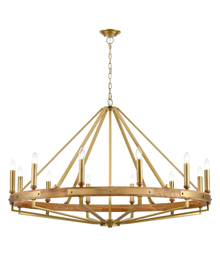FUNALE: Interior Candelabra Natural Wood / Oak Wood 12-Light Pendant Lights