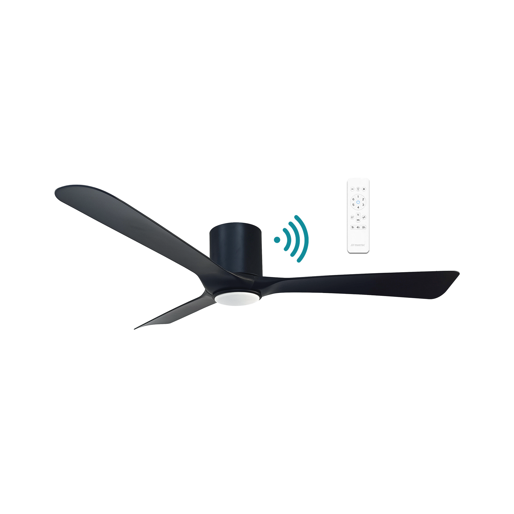 Fresno DC Close to Ceiling 3 ABS Blade 1320mm Hugger WIFI & Remote Control Ceiling Fan with Variable Dim 16w CCT LED Light Matt Black