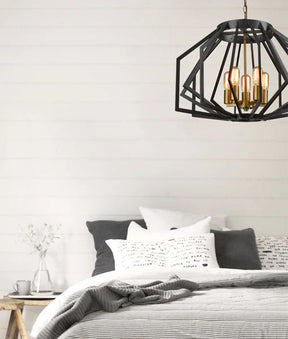 GAMBA: Industrial Black Rustic Wide Angular Cage Pendant Light