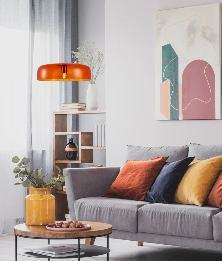 GELATINA: Interior Dome Glass with Brass Highlight Pendant Lights