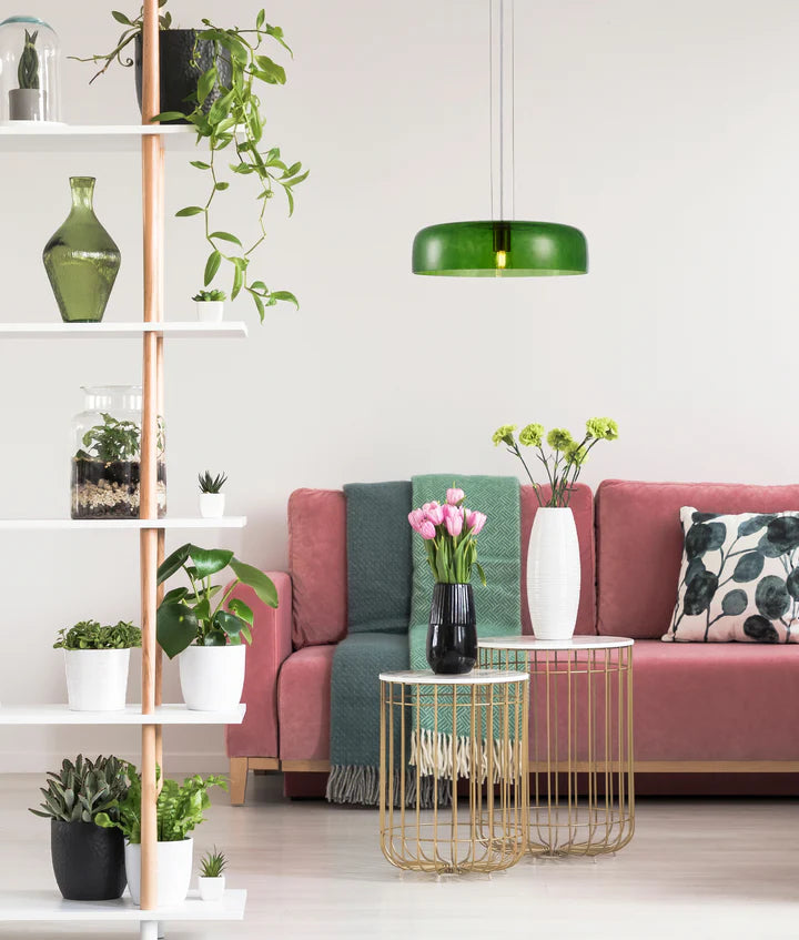 GELATINA: Interior Dome Glass with Brass Highlight Pendant Lights