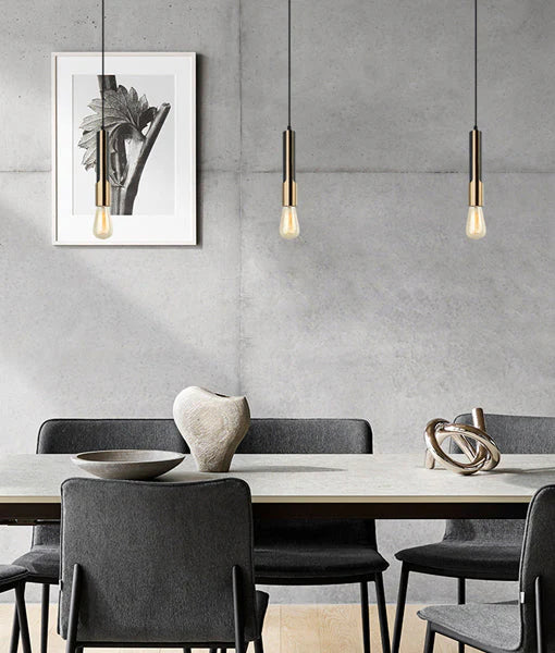 GOLDA: Interior Tube with Brass Highlight Pendant Lights