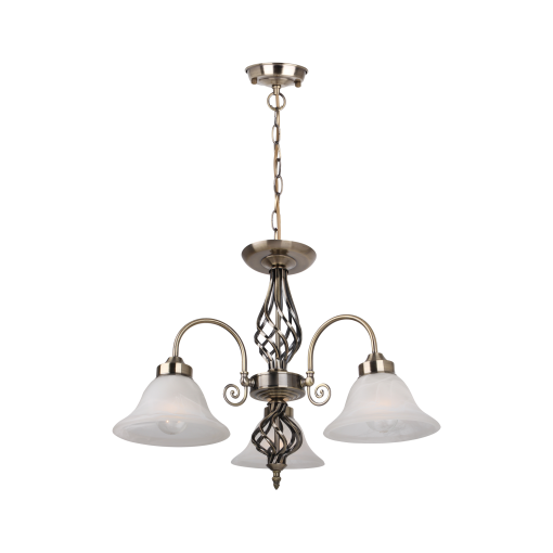 Geneva P3 Brass Iron 3 Light E27 Pendant Antique Brass