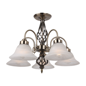 Geneva P5 Brass Iron 5 Light E27 Pendant Antique Brass