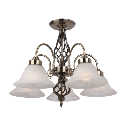 Geneva P5 Brass Iron 5 Light E27 Pendant Antique Brass