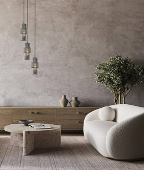 HUECA: Interior Double Cylinder Ribbed with Segment Pendant Lights