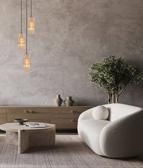 HUECA: Interior Double Cylinder Ribbed with Segment Pendant Lights