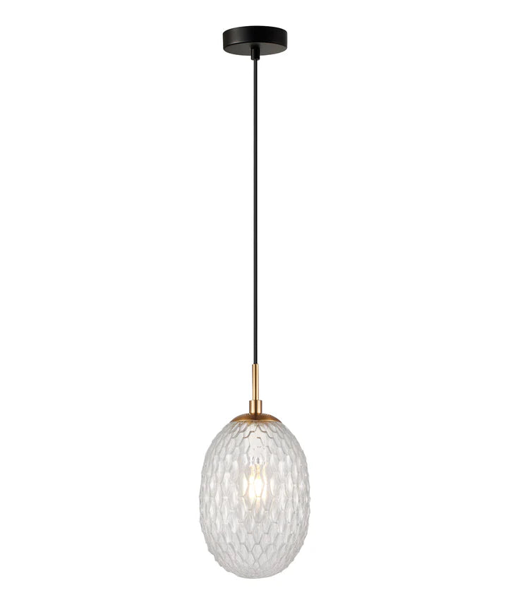 KATHAL: Interior Ellipse Glass Segmented with Brass Highlight Enclosed Pendant Lights
