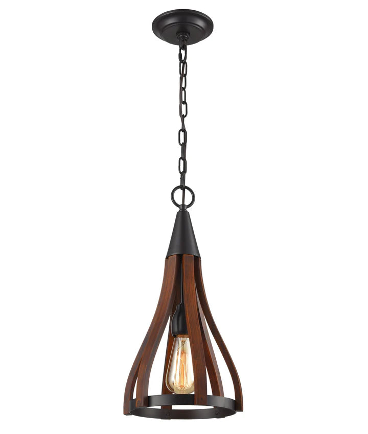 KHALEESI: Medieval Style Rustic Oak Dark Red Wood Small Bell Shape Pendant Light