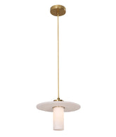 LUCERNA: Interior Cylinder Round Hat Alabaster Shade Brass Highlight Pendant Light