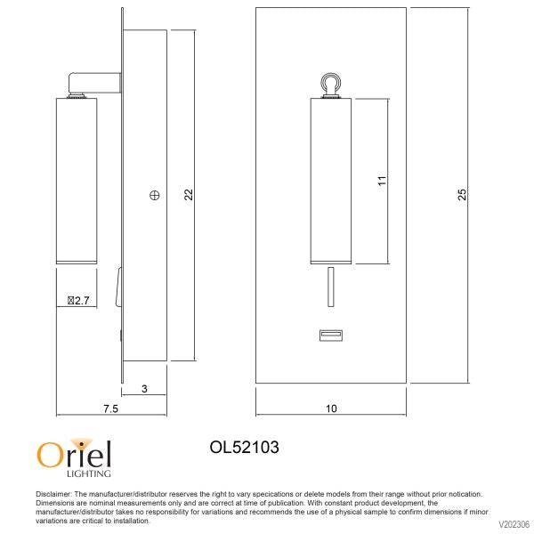 HOTEL LED WALL LIGHT BLACK w/ USB & SWITCH